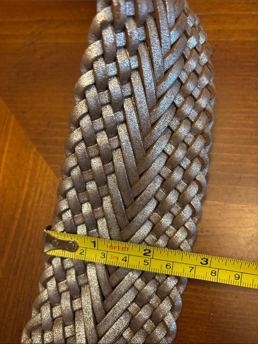 A|X Armani Exchange Braided Leather Belt Metallic Silver Gold